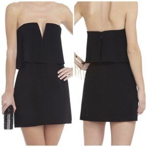 BCBG Max Azria Sz 0 Cocktail Mini Dress Kate Black Strapless Split Neck RV $268